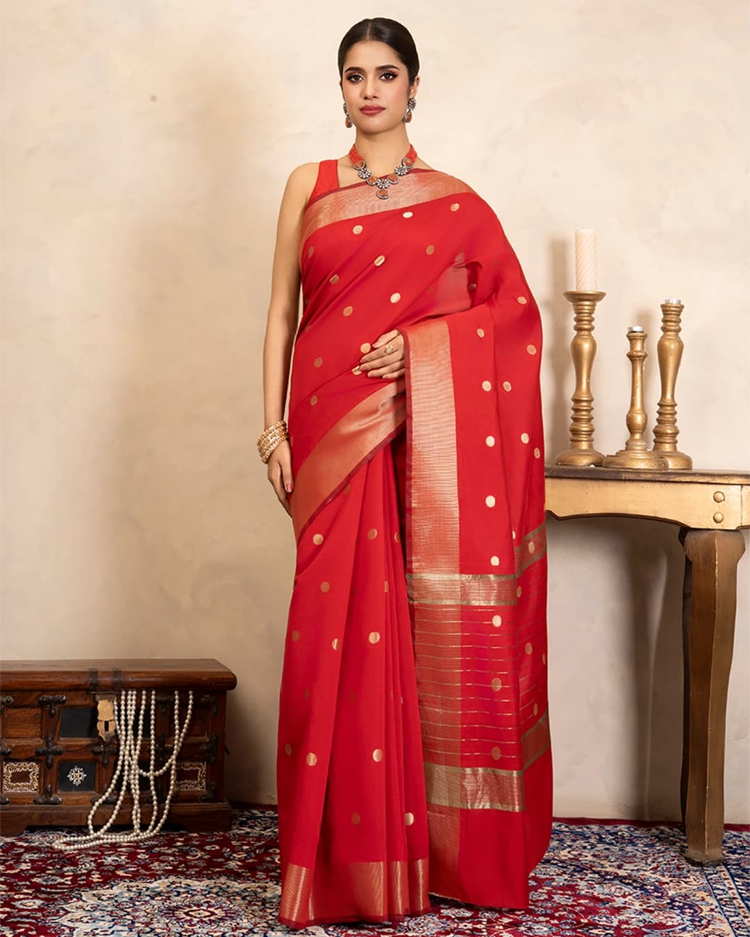 Red Chiffon Silk Banarasi Handloom Saree