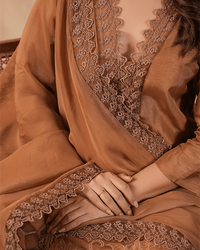 Brown Embroidered Suit set ( Set of 3 )