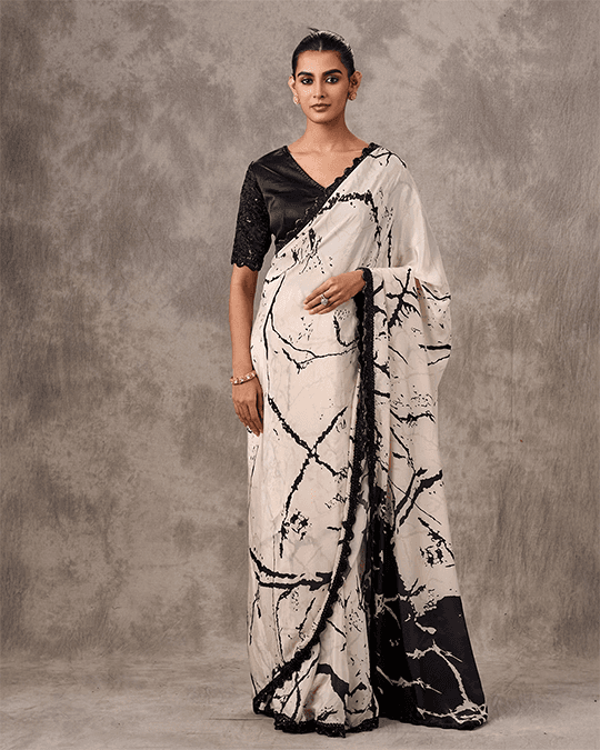 Creamy Elegance Satin Saree