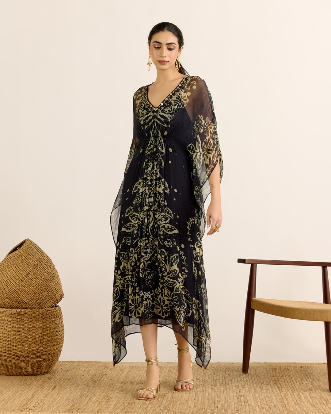 Black Elder Flower Kaftan