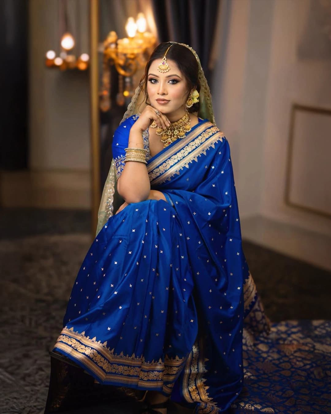 Royal Blue pure Mashru katan silk Banarasi handloom saree