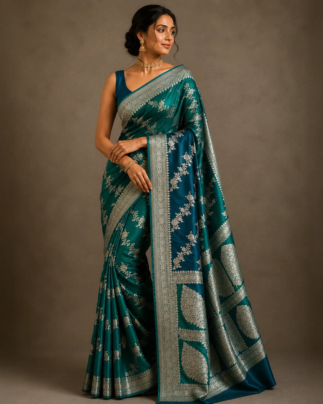 Blue green Ombré pure Mashru katan silk Banarasi handloom saree