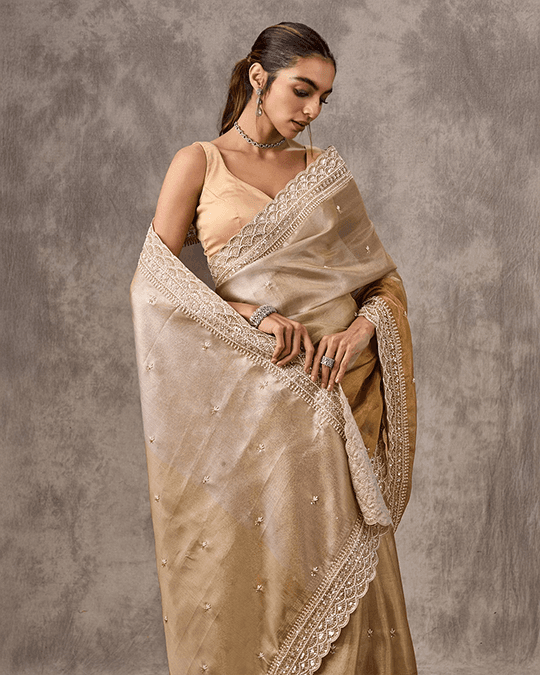 Twinkling Gold Organza Wedding Saree