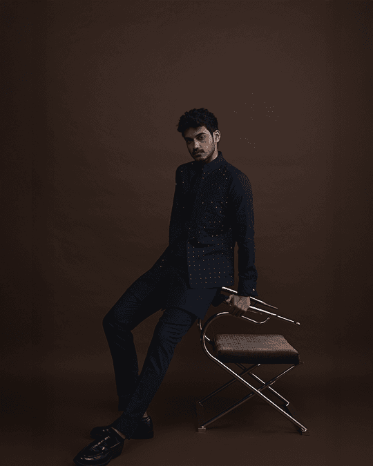 twilight embroidered bandi with matching kurta pajama
