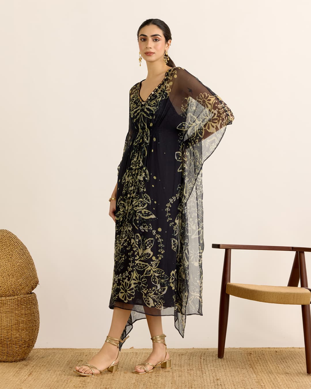 Black Elder Flower Kaftan