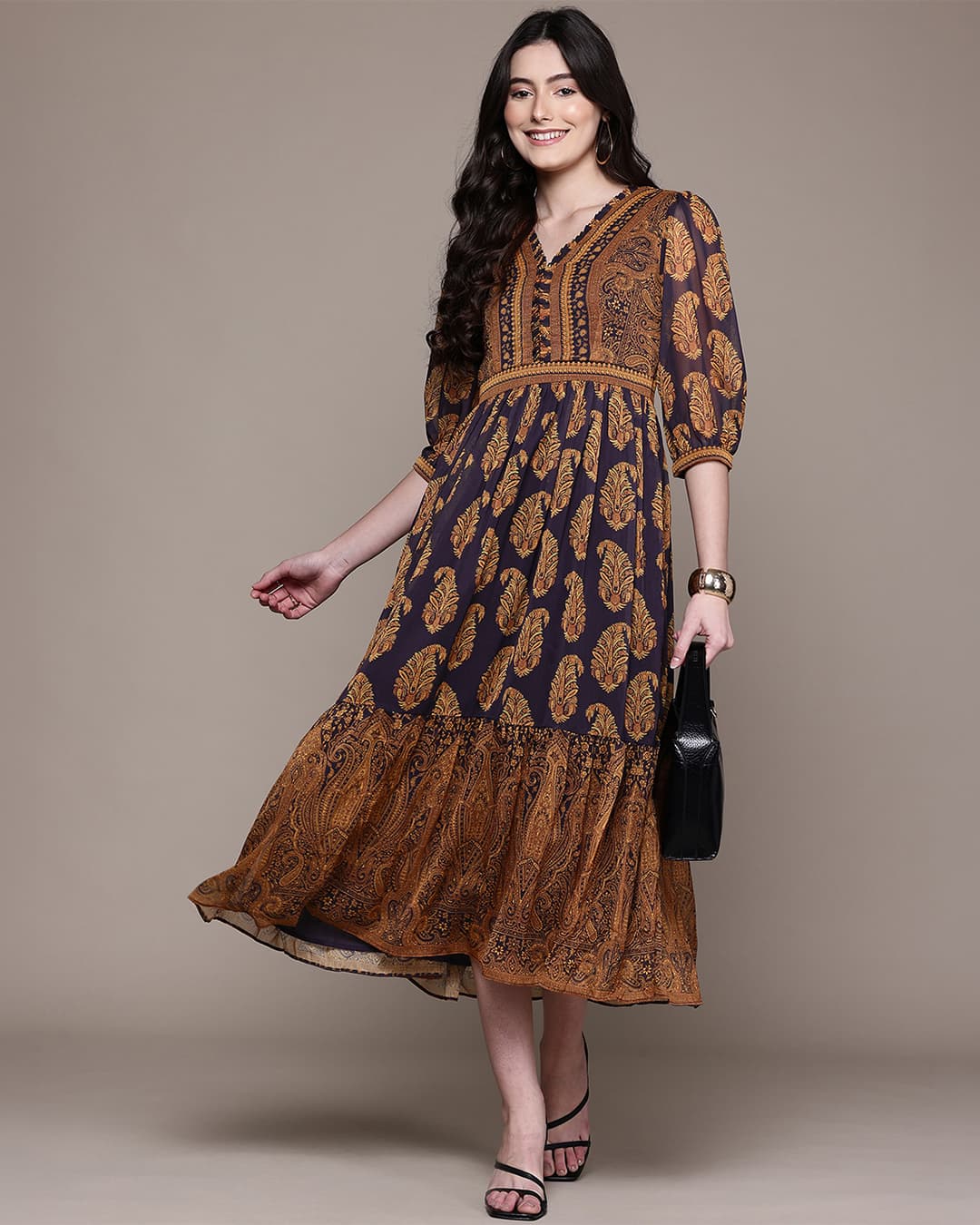 Navy Menakiya Long Dress