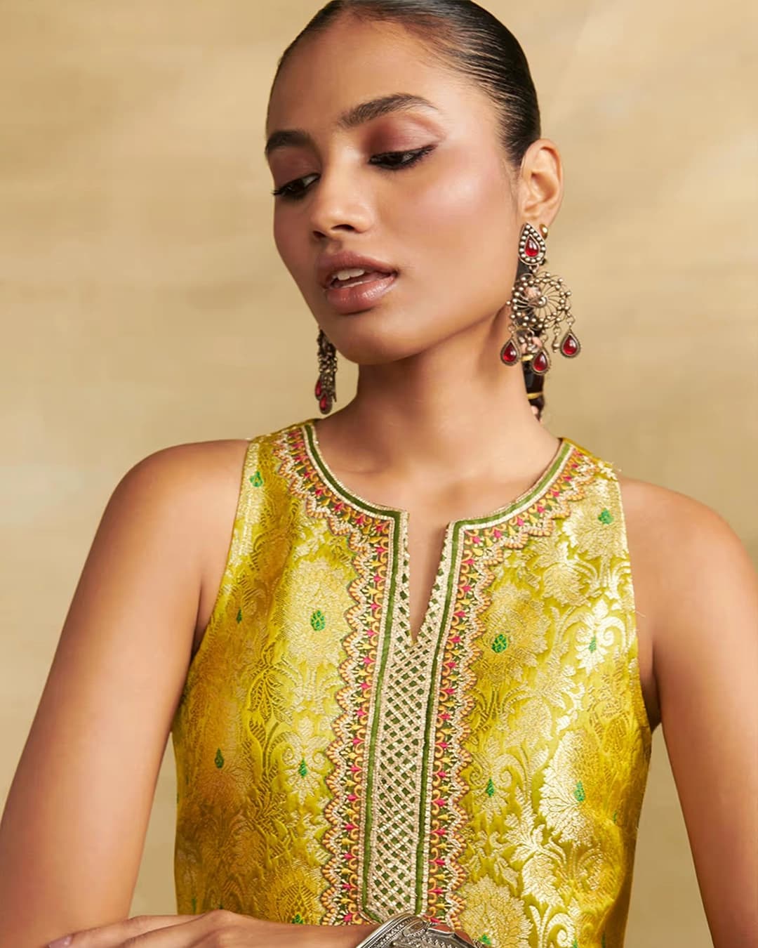 Lime Green Mumtaz Festive Brocade Suit Set