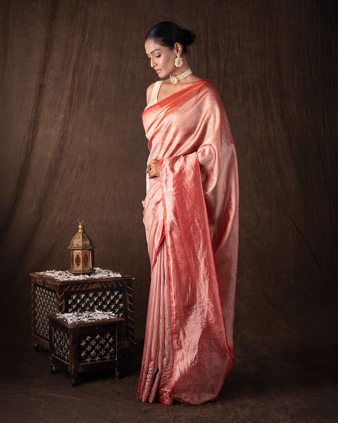 Red pure Tissue Plain Banarsi Handloom Saree