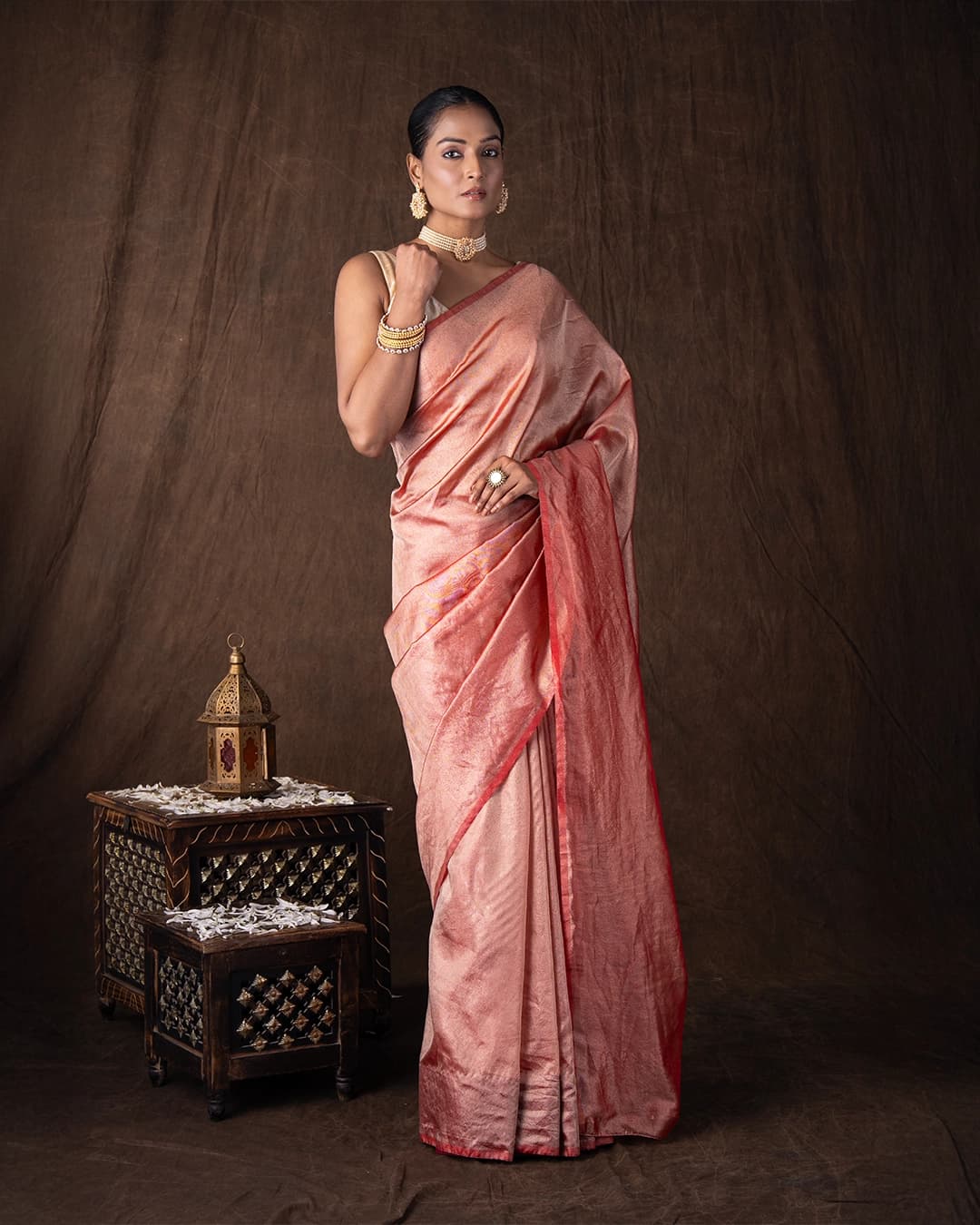 Red pure Tissue Plain Banarsi Handloom Saree