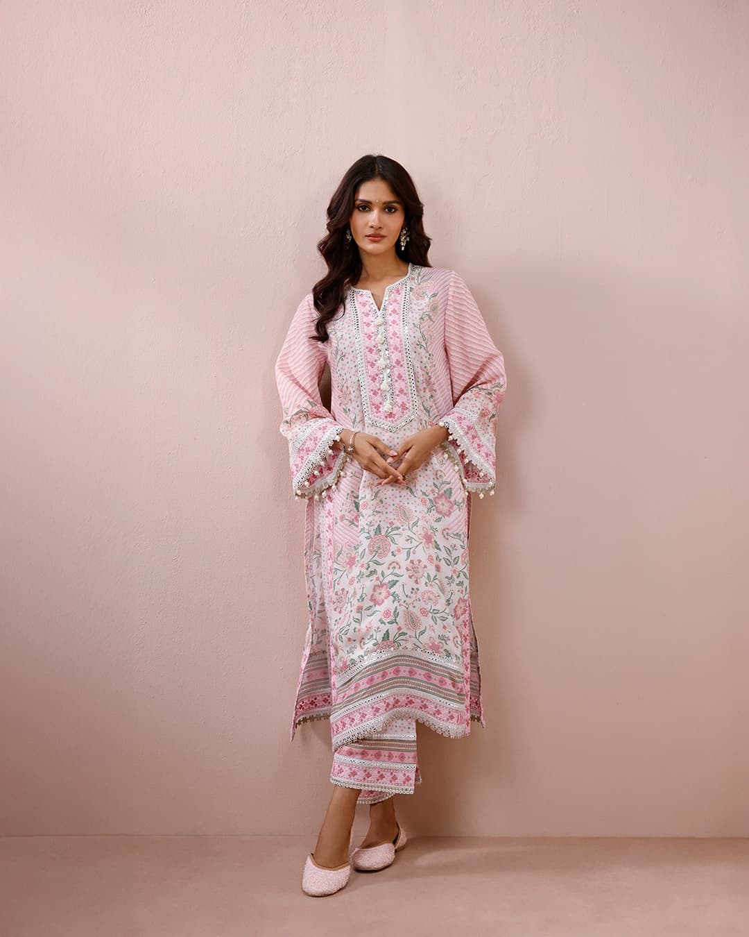 Olisha Lawn Off White & Pink Kurta Set