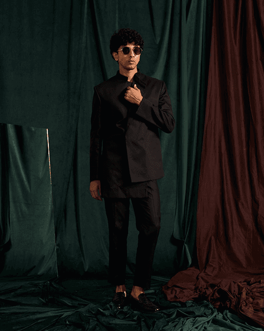 onyx asymmetric giza cotton bandhgala set