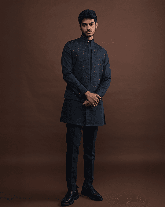 twilight embroidered bandi with matching kurta pajama