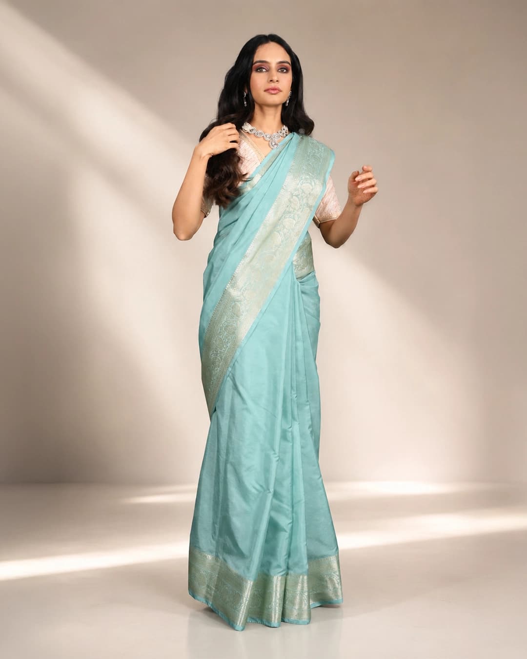 Sea Green Pure Silk Banarasi Handloom Saree