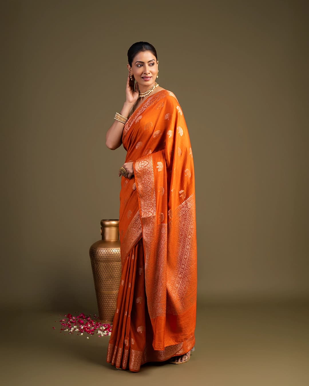 Orange Pure monga banarasi handloom saree