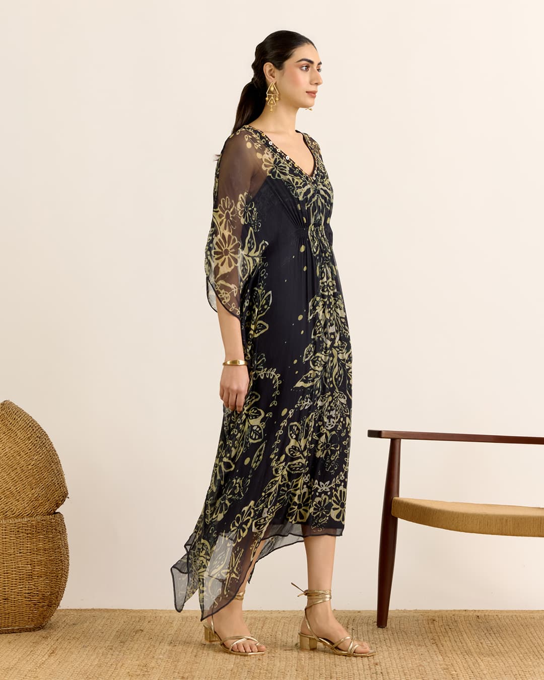 Black Elder Flower Kaftan