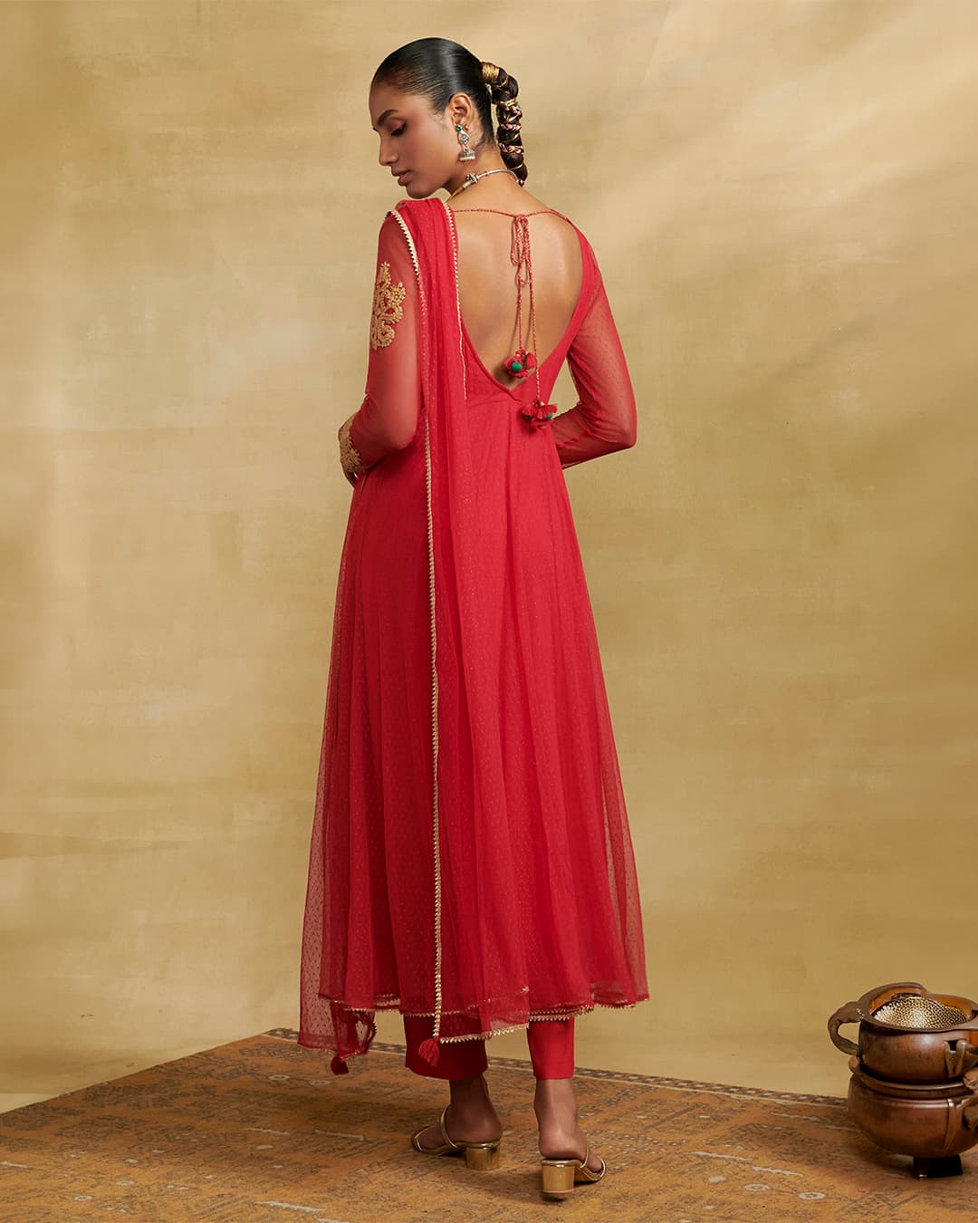 Red Moonflower Solid Suit Set
