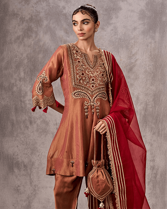 Peach Elegance Tissue Stitched Suit