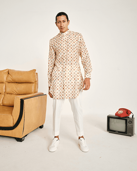 cream sitara malai cotton kurta pajama set cream caribbean bandi