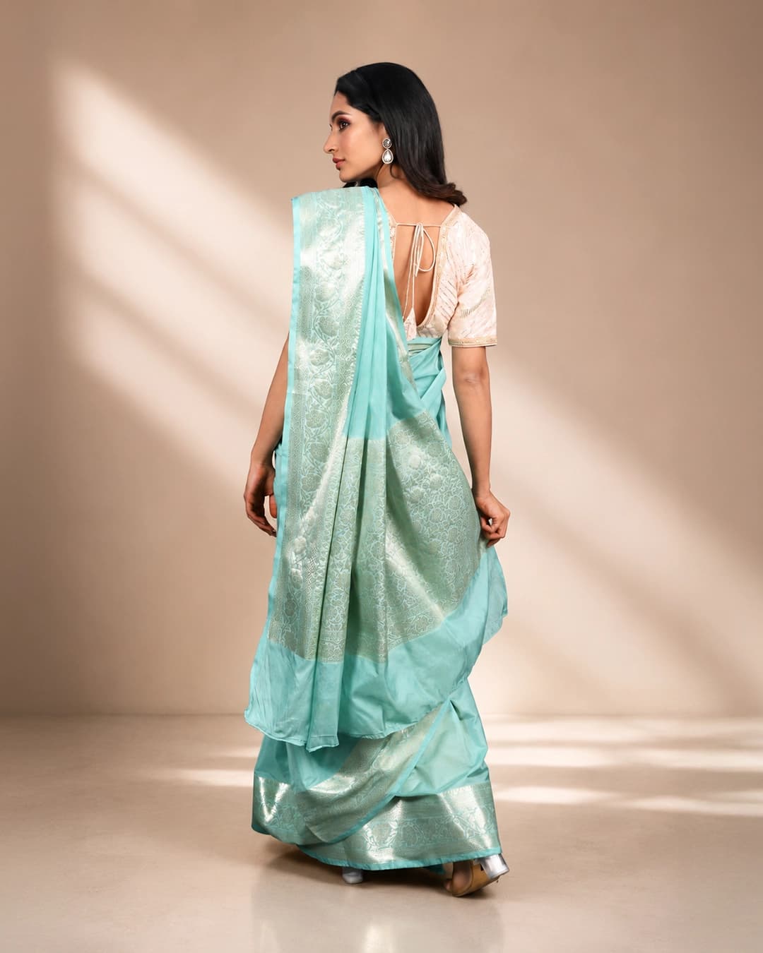 Sea Green Pure Silk Banarasi Handloom Saree