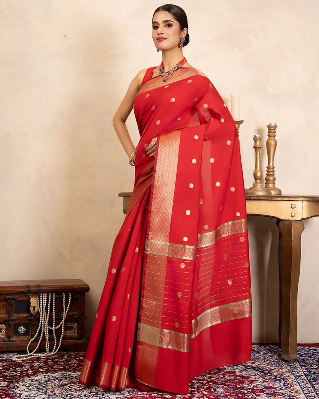 Red Chiffon Silk Banarasi Handloom Saree