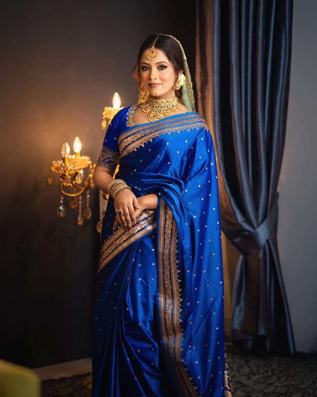 Royal Blue pure Mashru katan silk Banarasi handloom saree